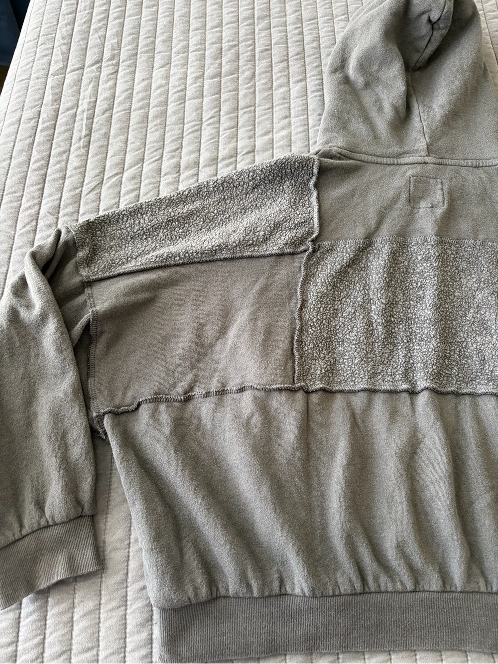 aerie Sherpa Patchwork Hoodie Mixed Media Oversized Gray Pullover Sweatshirt L - Picture 10 of 10